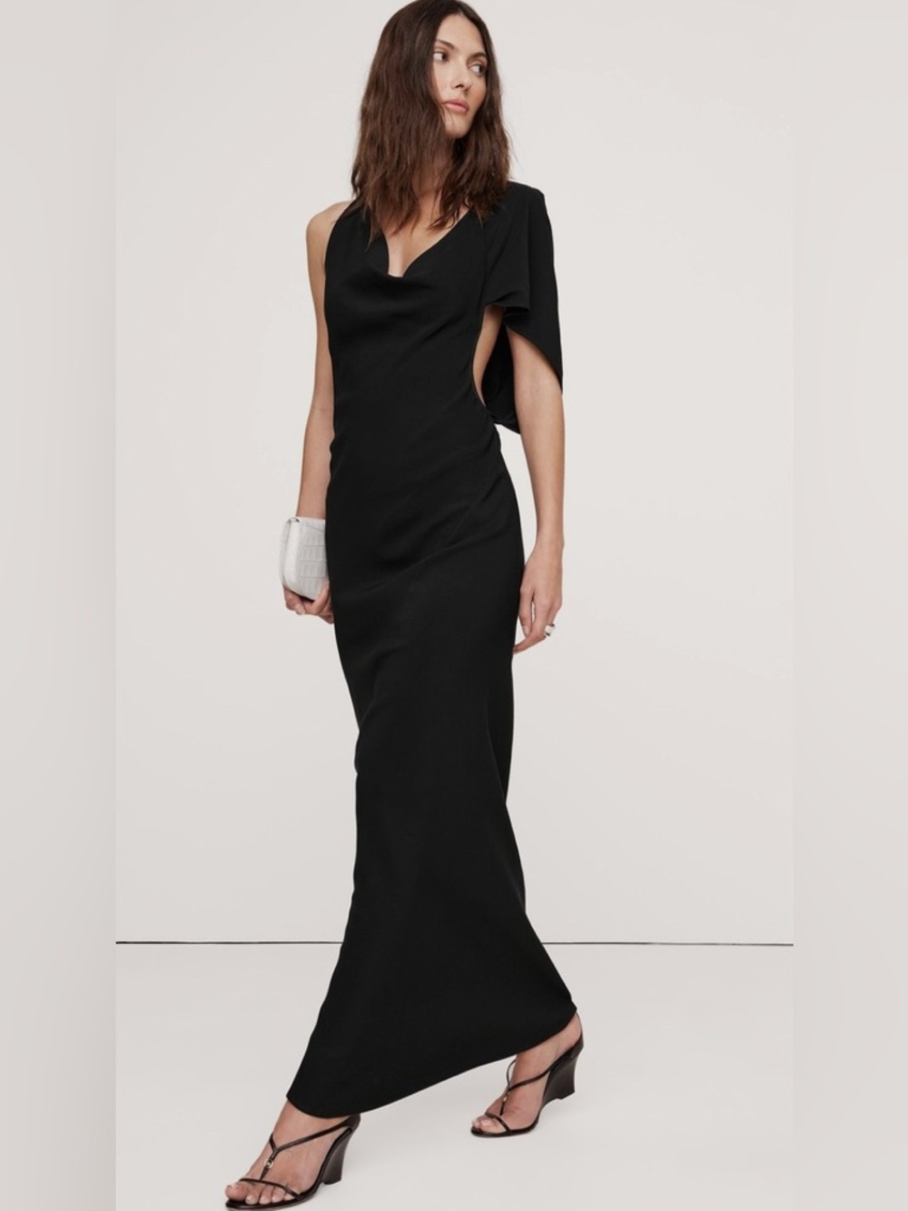 BANANA REPUBLIC STRETCH-CREPE ASYMMETRICAL OPEN-BACK MAXI DRESS